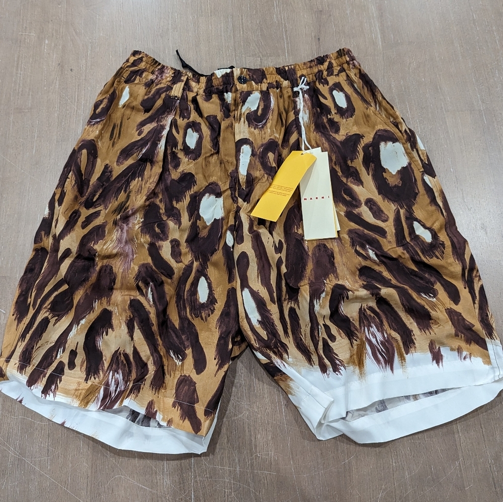 $980 Mens MARNI Leopard Print Bermuda Shorts Brown/Multi